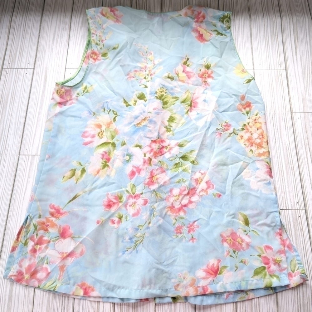 Oscar De La Renta Pink Label Floral Button Down Tank Vest in Blue Size XS - Picture 11 of 12